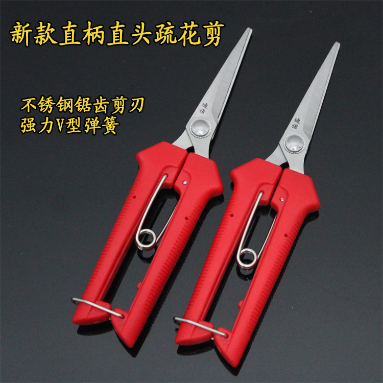 【迪诺工具】新款直柄V型弹簧直头疏花剪 摘果剪 不锈钢葡萄剪