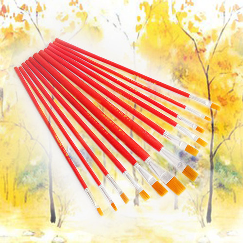 1-12 red rod nylon hair oil paint brush gouache acrylic painting pen row pen set wooden brush