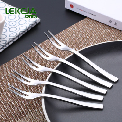 不锈钢两齿叉本色水果叉 中秋月饼叉小甜品叉 新韩式沙拉水果签