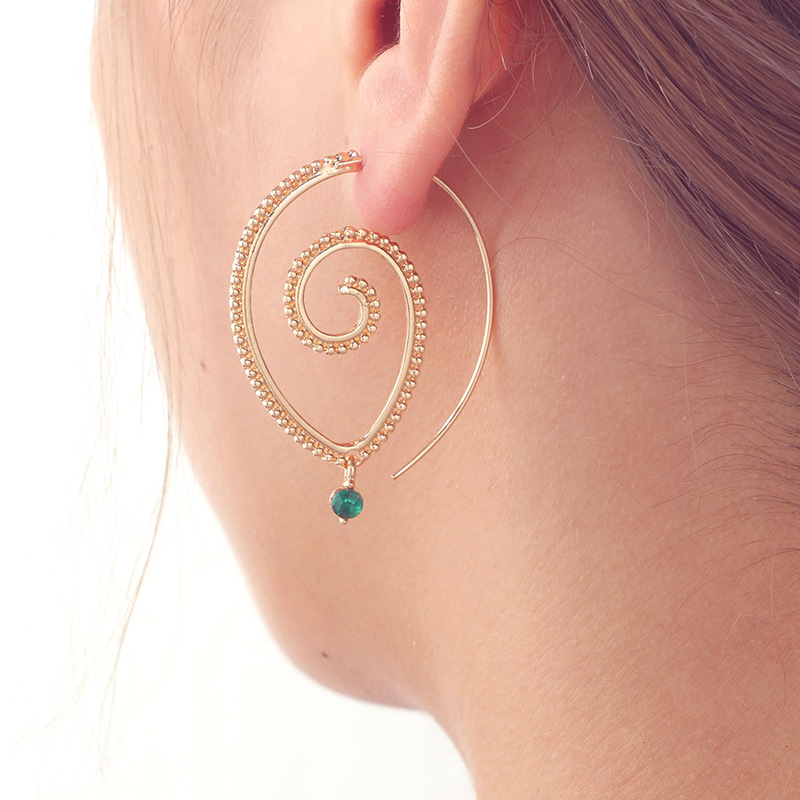 New Jewelry Trend Round Spiral Earrings Swirl Green Diamond Earrings Wholesale display picture 3