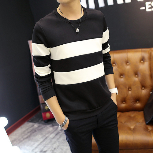 Spring Men's Striped Crew Neck T-Shirt Men's Long Sleeve T-Shirt Unisex Youth Clothing Stylish One Piece