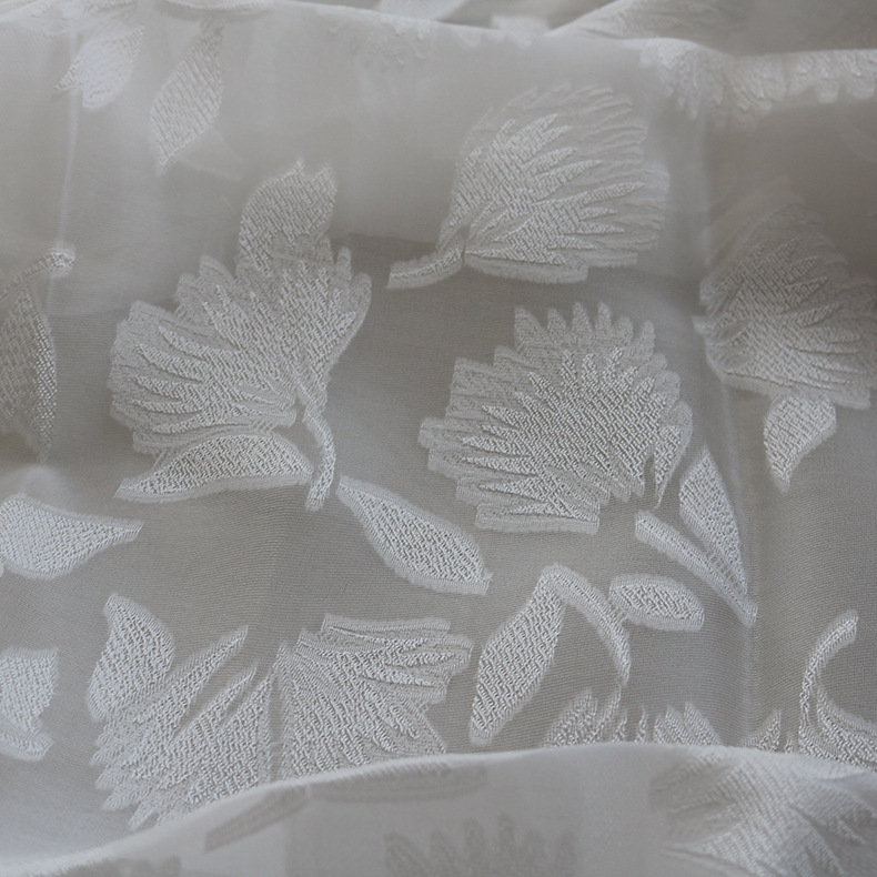 丝粘剪花梭织提花面料 真丝提花面料丝粘剪花时装面料厂家直销