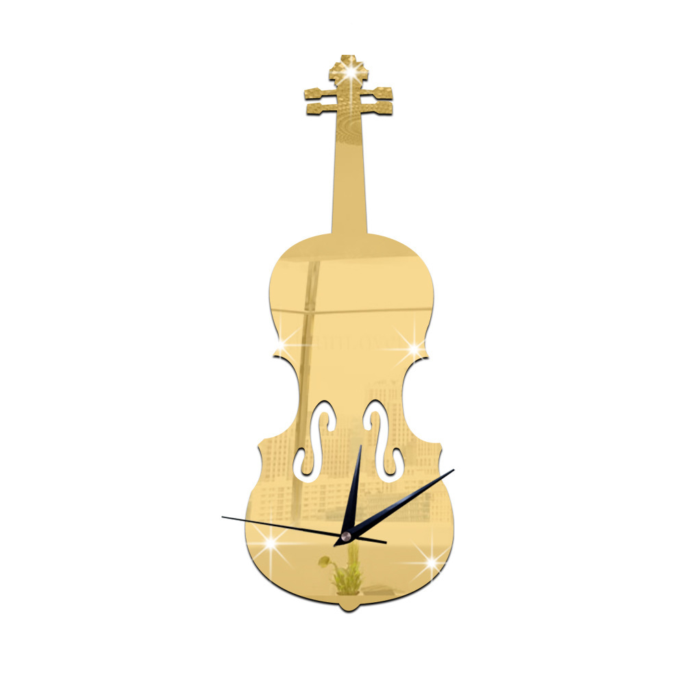 厂家直销个性DIY 亚克力 小提琴 客厅静音立体镜面 钟 挂钟M110