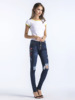 New nets red holes embroidered high waist jeans women trousers