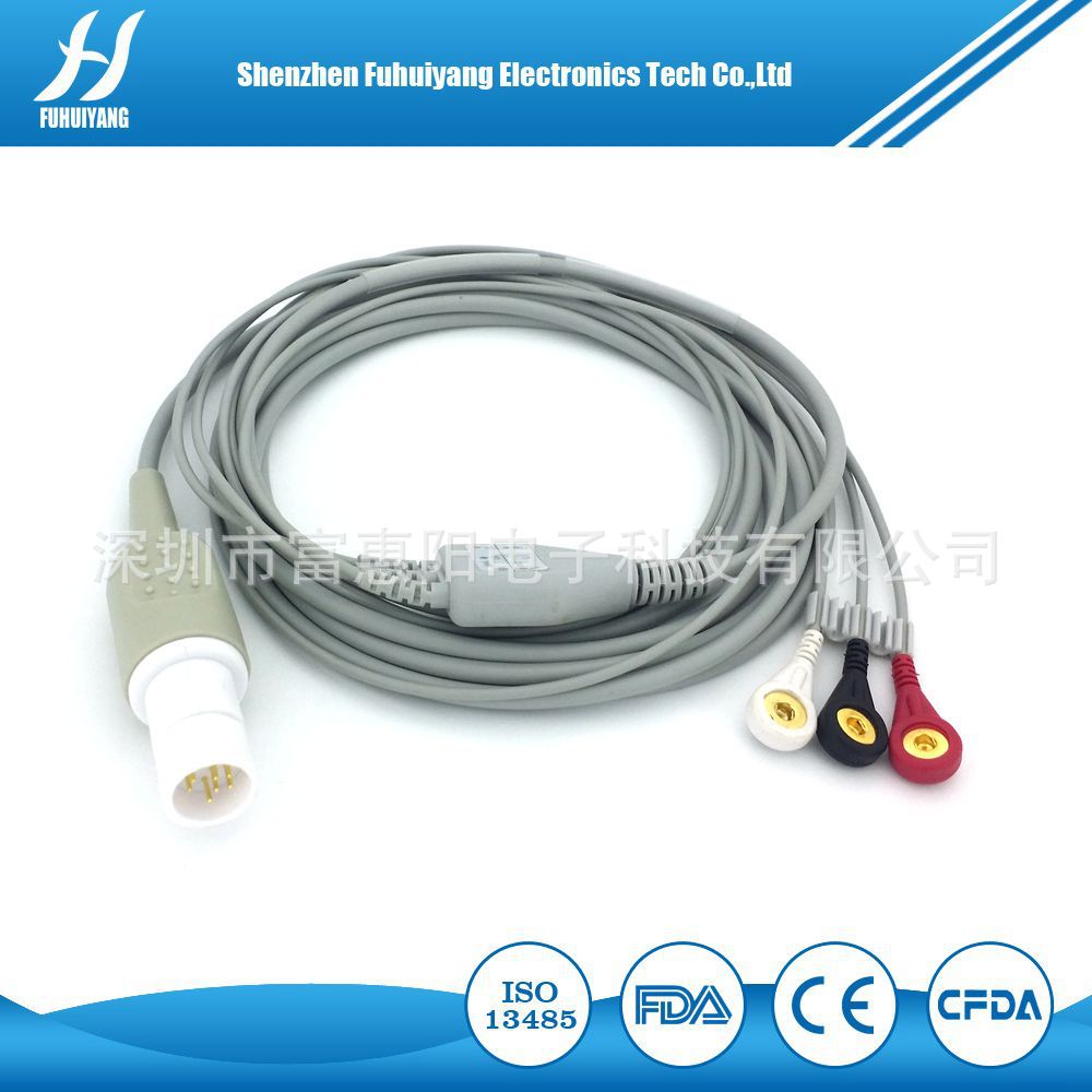 兼容  德尔格10针一体三导美标扣式心电导联线  监护仪心电导联线