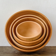 櫸木本色平底碗 沙拉水果盛放木碗 跨境盛湯碗定制餐具 可印LOGO