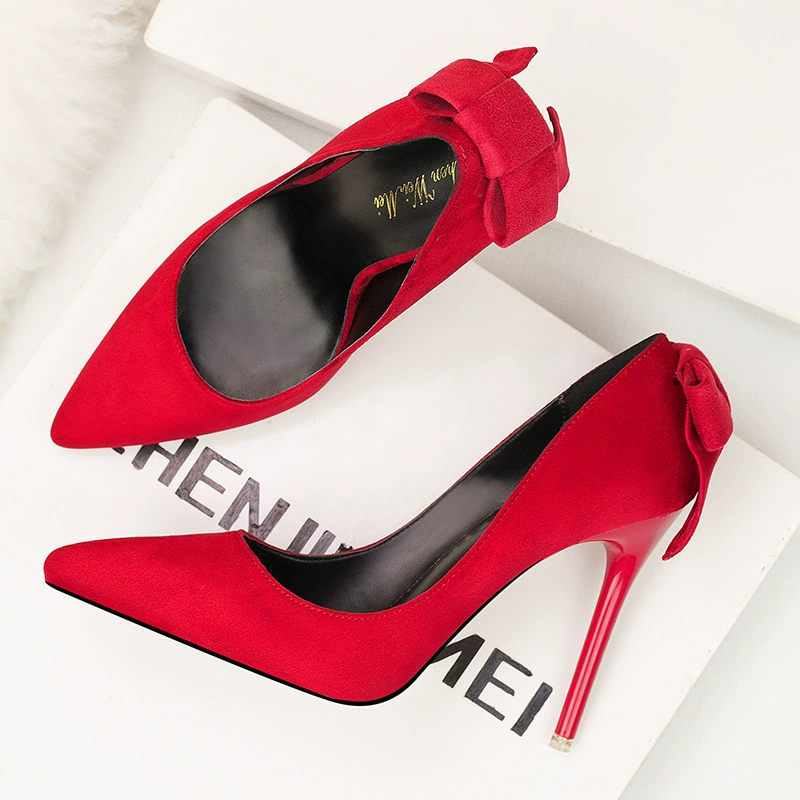 9616-6 (специальная распродажа) Европейская и американская мода остроконечные туфли с бантом на высоких каблуках Туфли на тонком каблуке женские оптом