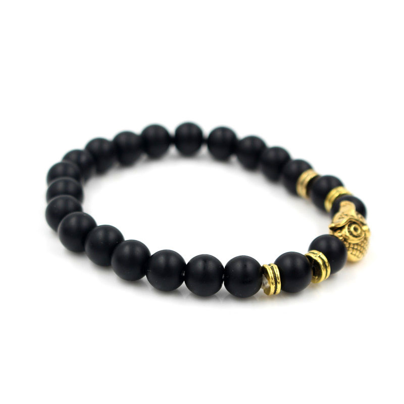 Fashion Owl Bead Stretch Bracelet Natural Lava Volcanic Agate Bead Energy Bracelet display picture 7