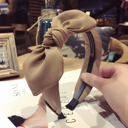 Korean new handmade hair accessories Korean version solid color rabbit ears bow wide edge toothed anti-slip hair hoop women's headband