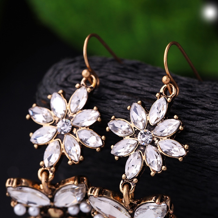 Qingdao Schmuck Großhandel Europäische Und Amerikanische Retro-accessoires Fabrik Direkt Vertrieb Damen Lange Hohle Diamant Ohrringe Ohrringe display picture 2