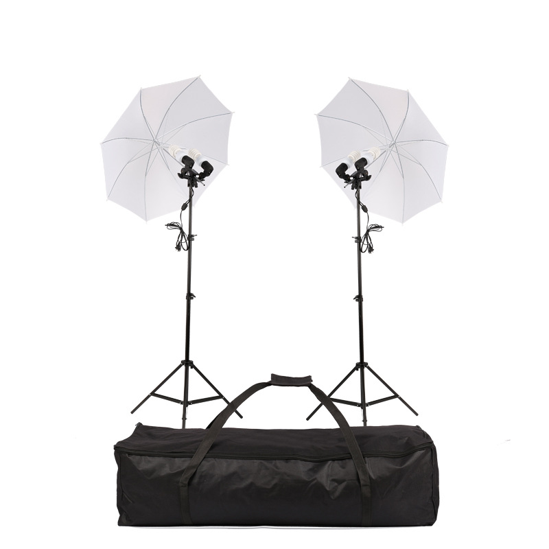 厂家供应 摄影伞灯套装 E27双灯头 33寸柔光伞套装 含灯泡 外贸版