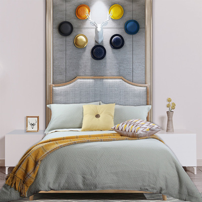 簡約美式樣板房實木床品軟裝設計床品家具賣場展廳床品多件套含芯