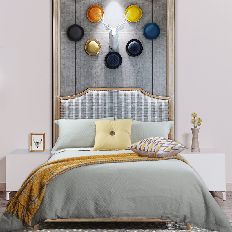 簡約美式樣板房實木床品軟裝設計床品家具賣場展廳床品多件套含芯