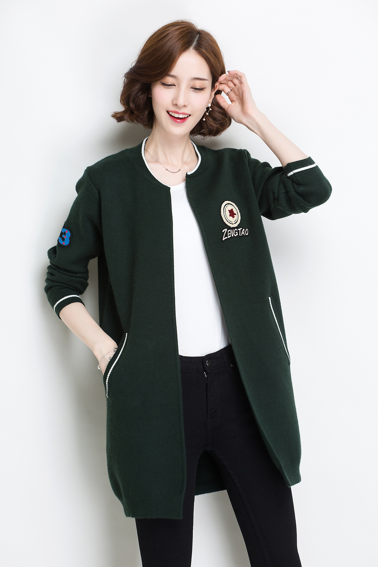 开衫大衣_2017提花针织开衫外套女秋季中长款