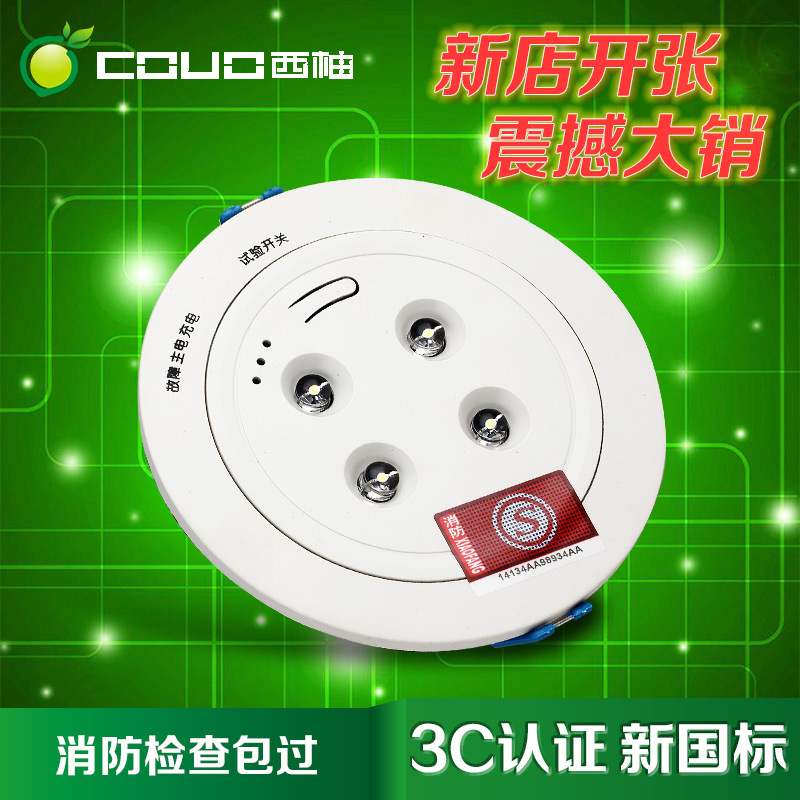 西柚消防应急嵌入筒灯停电应急照明吸顶灯天花灯射灯开孔100MM|ms