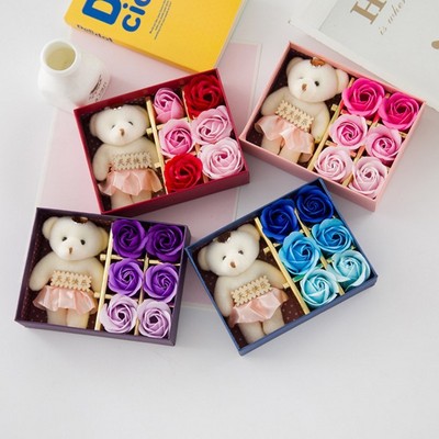 Manufactor Direct selling Valentine's Day birthday originality gift 6 Little Bear rose Soap flower Gift box Wedding supplies wholesale