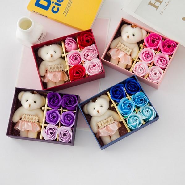 Manufactor Direct selling Valentine's Day birthday originality gift 6 Little Bear rose Soap flower Gift box Wedding supplies wholesale