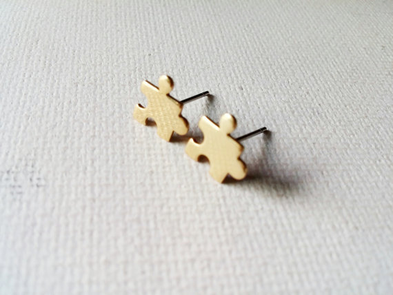 Simple Jigsaw Earrings Alloy Plating Gold Silver Cartoon Geometric Earrings Student Earrings display picture 12