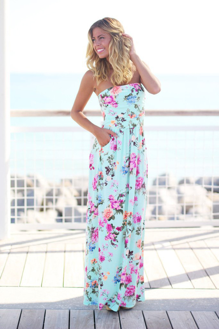 printing chest wrap long dress  NSZH28693