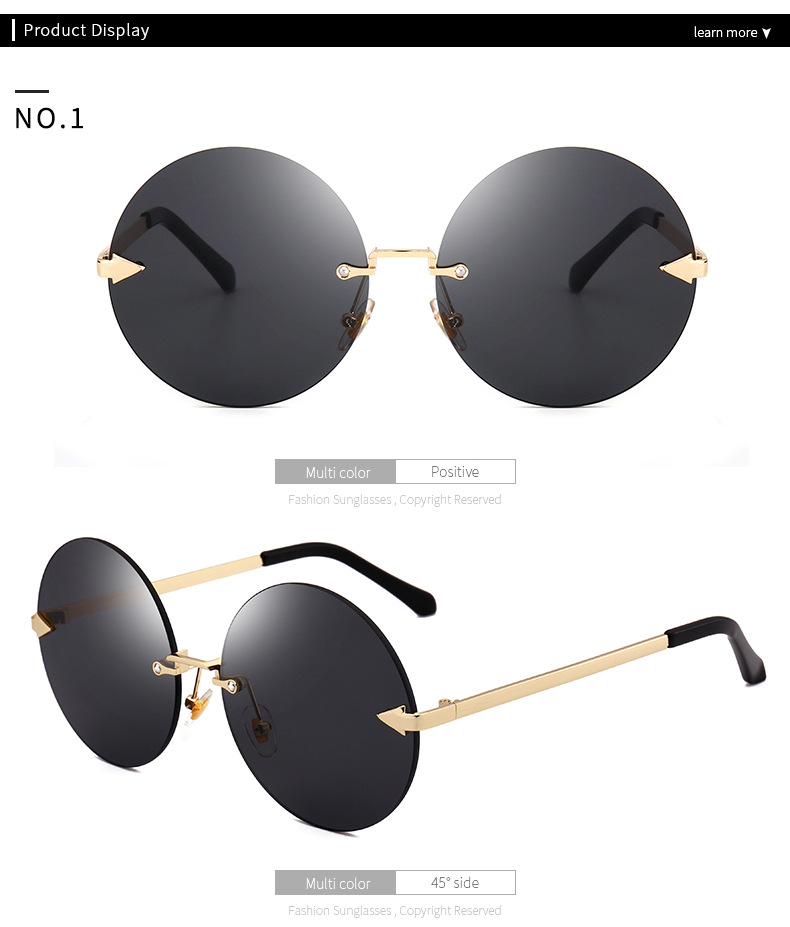 New Frameless Sunglasses Arrow Large Size Round Women's Sunglasses Wholesale display picture 5