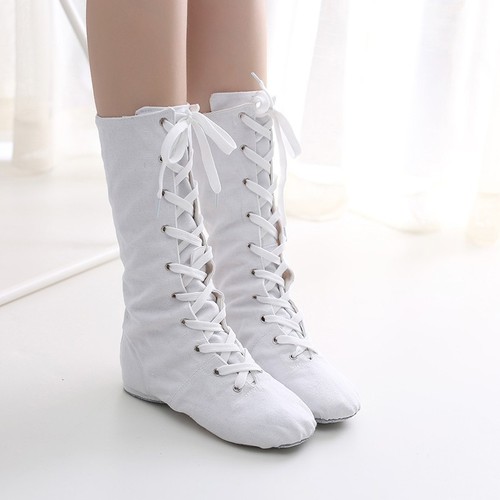 Black extended canvas jazz boots high-top modern dance shoes high-top women's soft-soled dance shoes sports practice stage performance