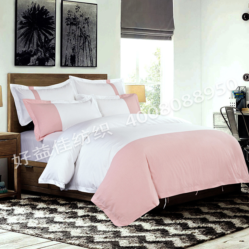 南通厂家直销精梳全棉提花喷气贡缎特色四件套棉麻亚麻拼酒店布草