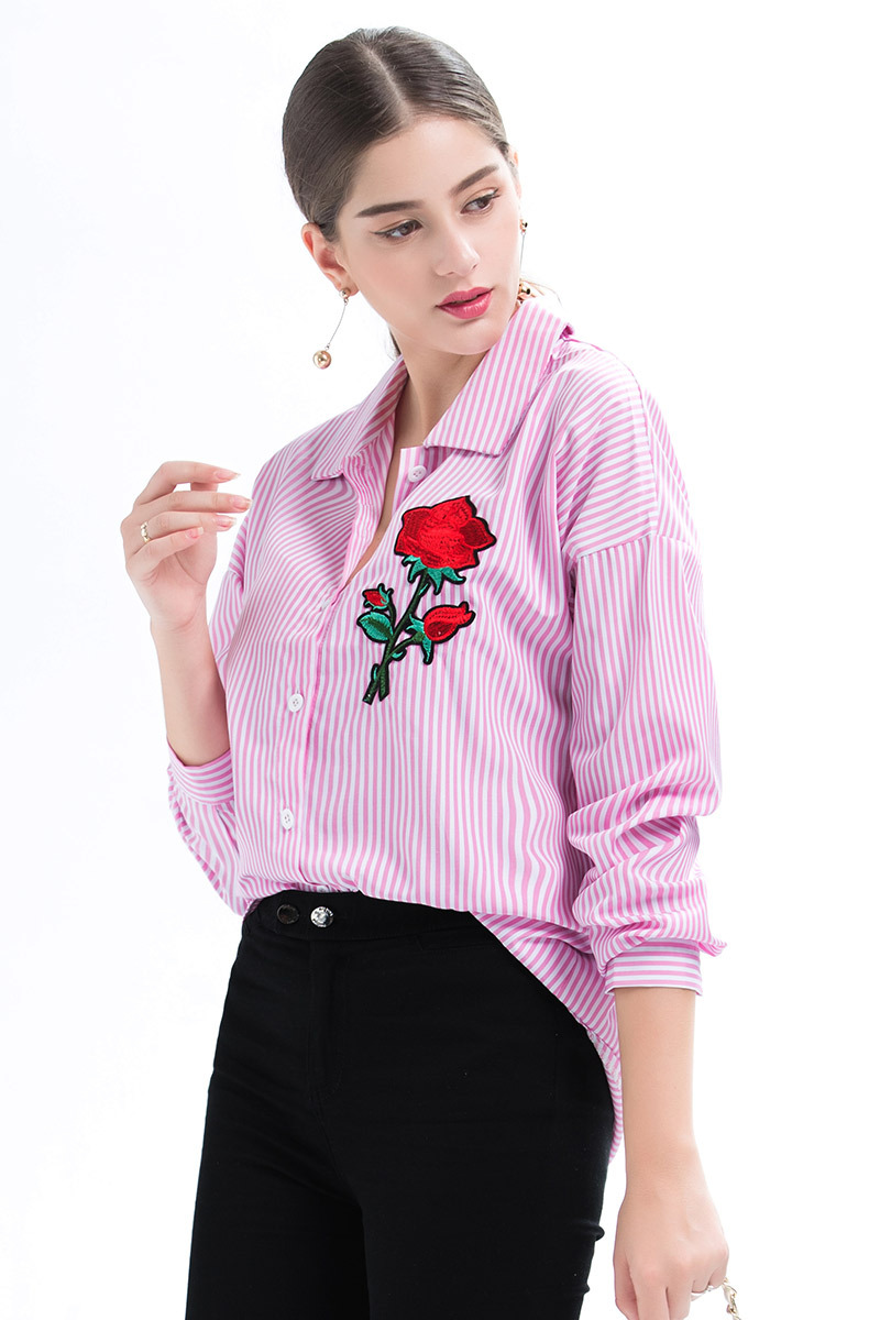 Rose Embroidery Mid-length Loose All-match Shirt   NSJR22596