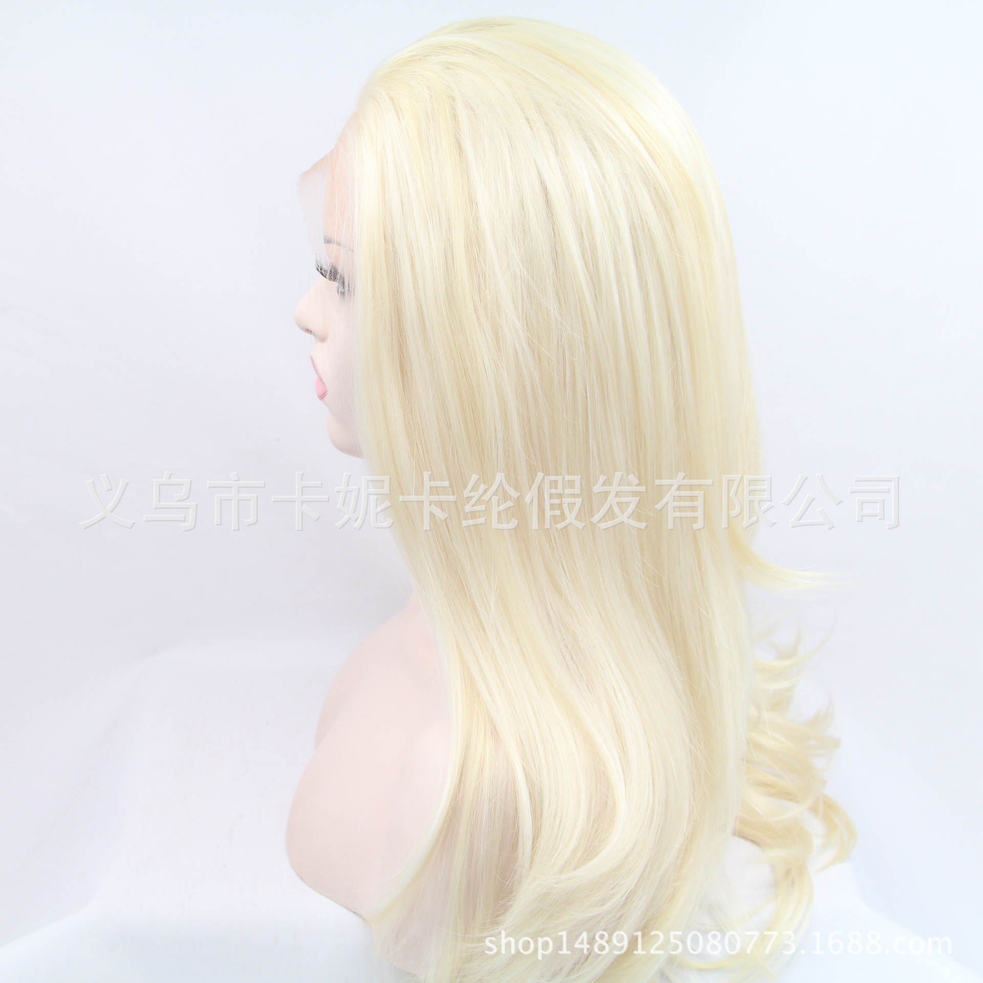 Nuevo color sólido oro frente peluca de encaje realista rizos largos