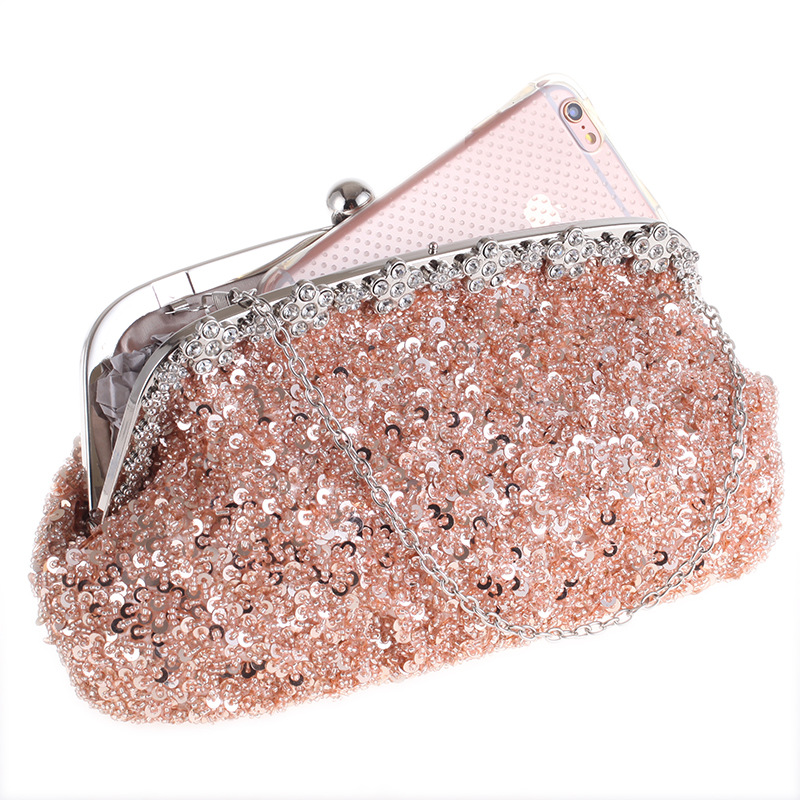 New Diamond-studded Sequins Handbags Gorgeous Big Red Bride Gift Gold Bag Retro Bag display picture 15