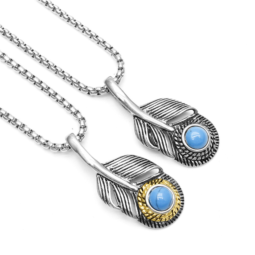 Nuovo ciondolo alla moda Punk Rock Gojo Series con piuma turchese e set in acciaio al titanio_voghion.com