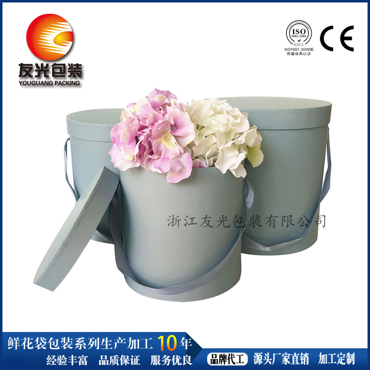 厂家提供纯色 鲜花抱抱桶 圆形抱抱桶圆桶鲜花盒圆形花盒三件套