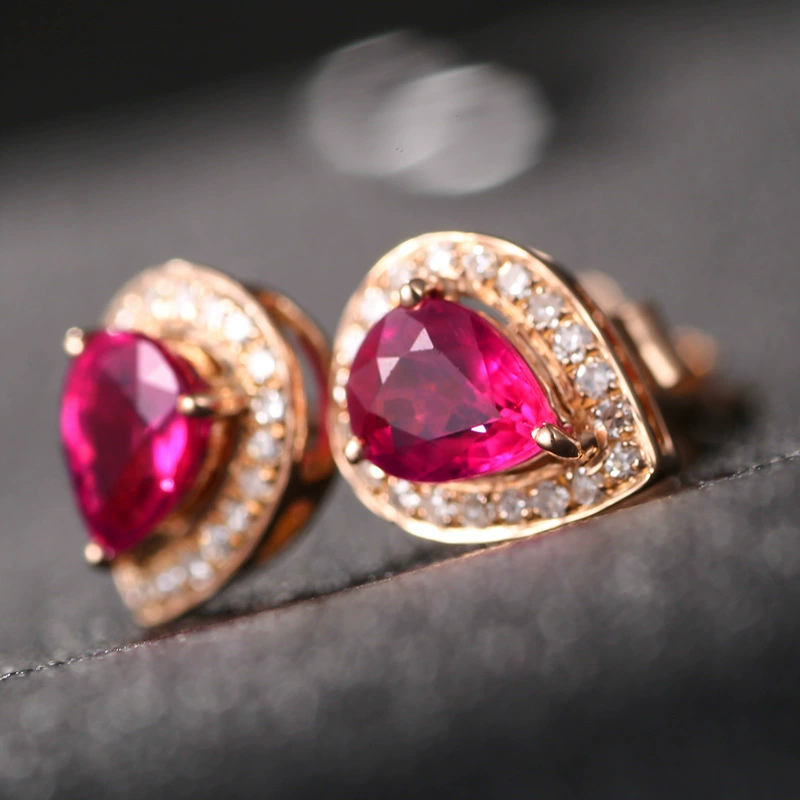 Зубчатые Ruby серьги, золотой аксессуар, европейский стиль, 18 карат, розовое золото, оптовая продажа