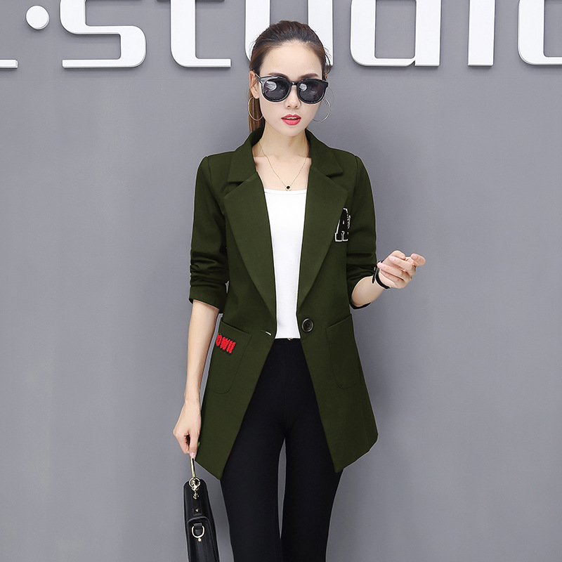 小西装外套女2019春季新款女装ins韩版休闲时尚一粒扣中长款外套|ru