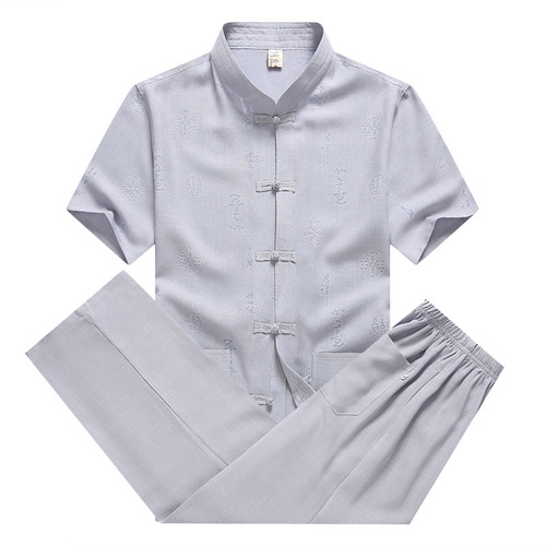tang suit tops for men loose cotton linen short sleeve Tang suit