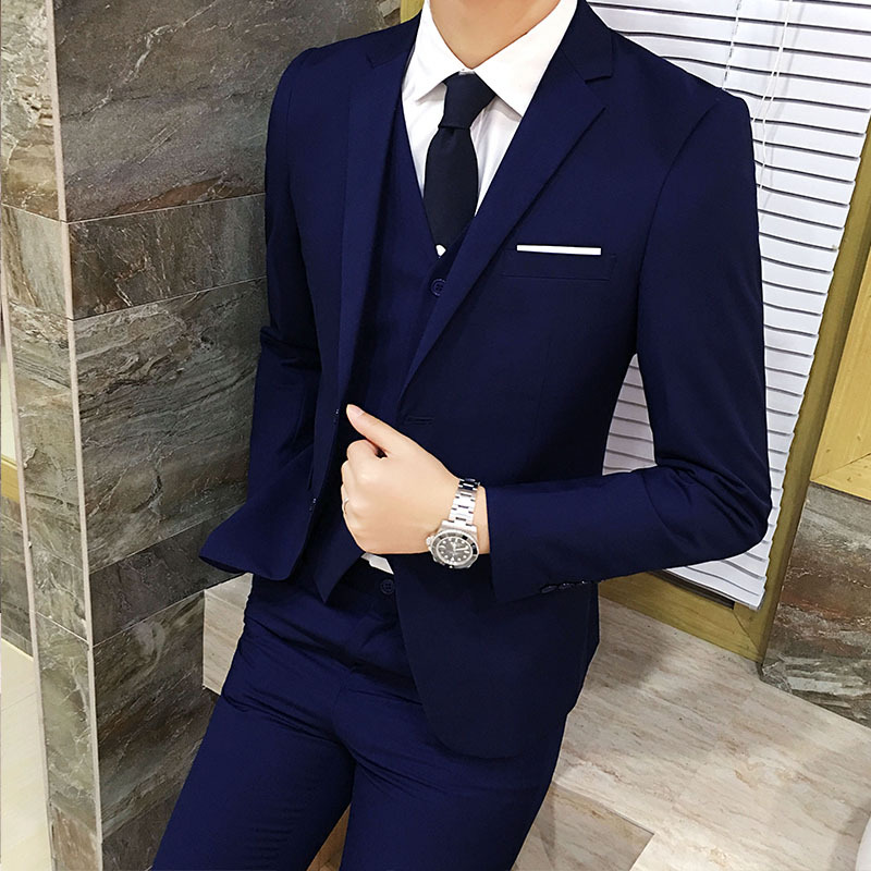Men's three-piece business suit professional suit slim groomsman groom wedding dress spring