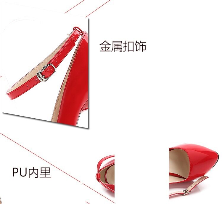 Giày cao gót nữ mũi nhọn gót 16 cm phong cách gợi cảm — Màu Đỏ đào, Màu đen, Màu đỏ, Trắng bạc chi tiết 7