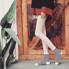 韓國ins原宿街頭bf風黑白格棋盤格中筒棉襪韓版情侶男女長襪子潮