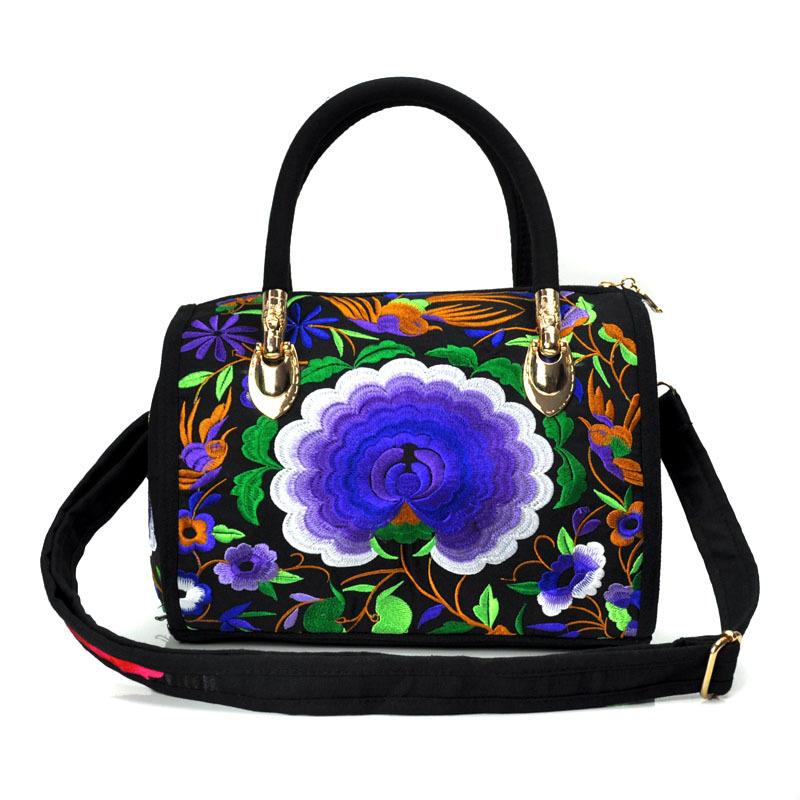 Estilo étnico bordado crossbody portátil de doble uso bolsa de tambor lienzo bordado floral bolsa de viaje hombro portátil bolso de las mujeres
