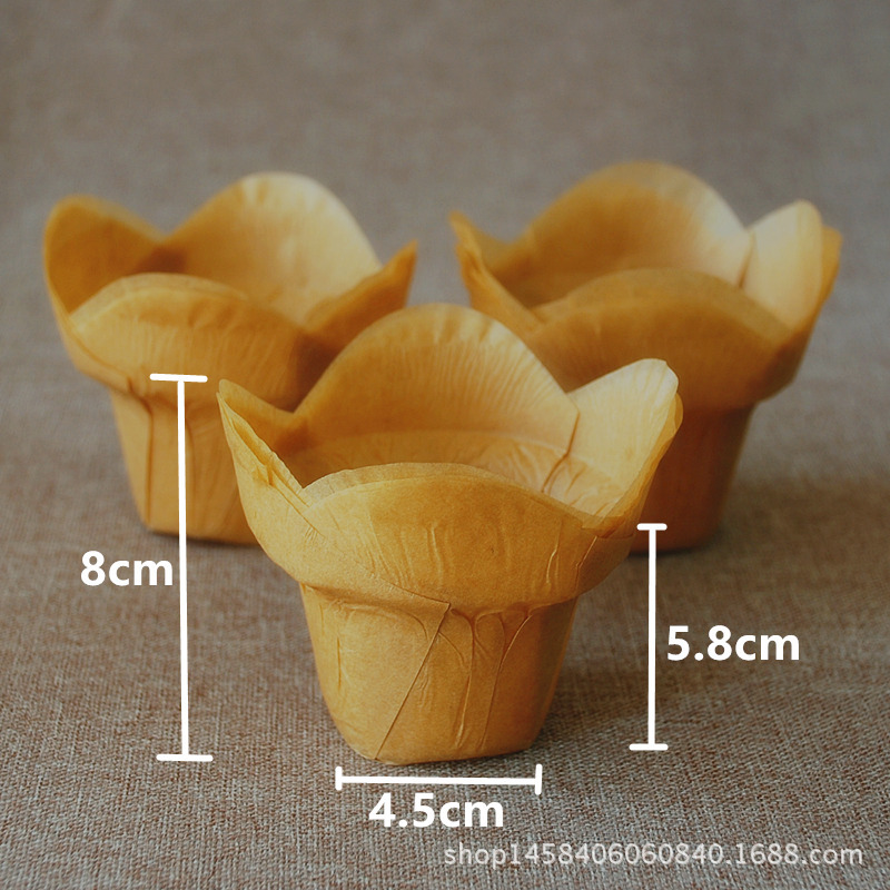 Exportar taza de papel para hornear pétalo muffin pastel taza de papel blanco pastel de loto taza de papel resistente a altas temperaturas papel a prueba de aceite