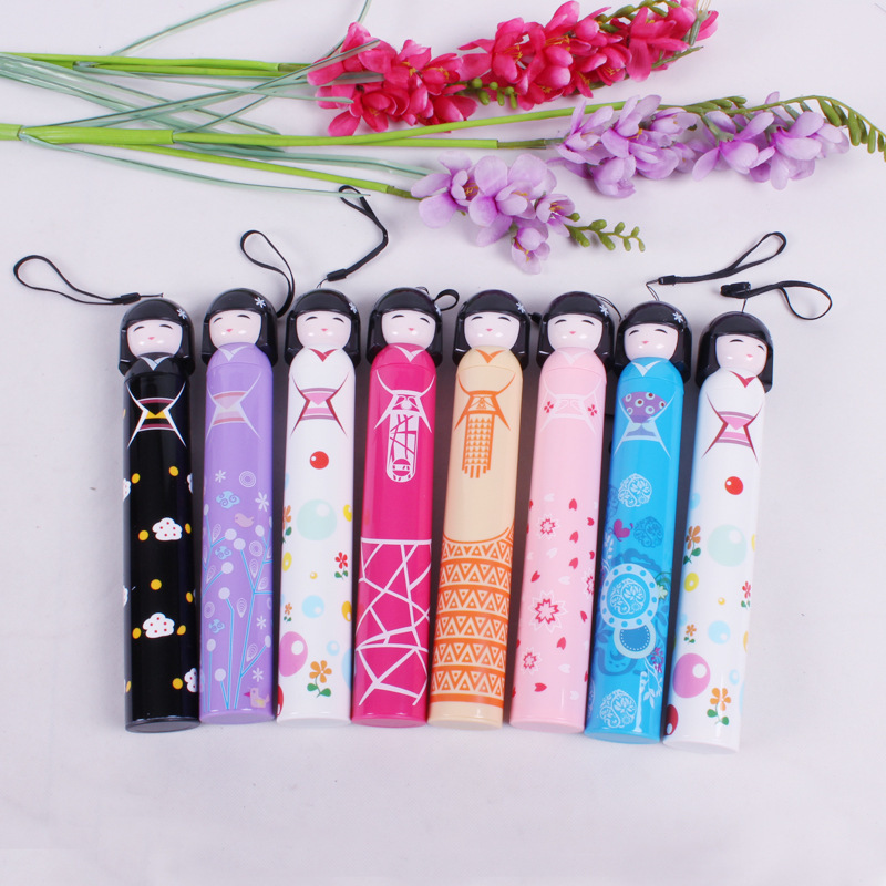 Mini Pencil Umbrella Women's Japanese Doll Bottle Umbrella Cartoon Cute Creative Portable Folding Sunshade Umbrella Dual-Use