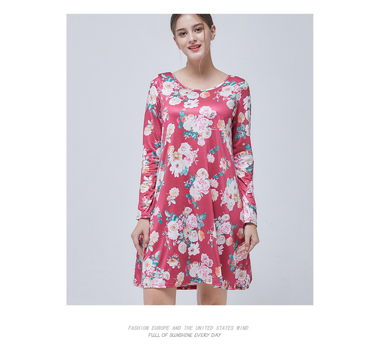 print round neck loose long sleeve dress  NSJR33388