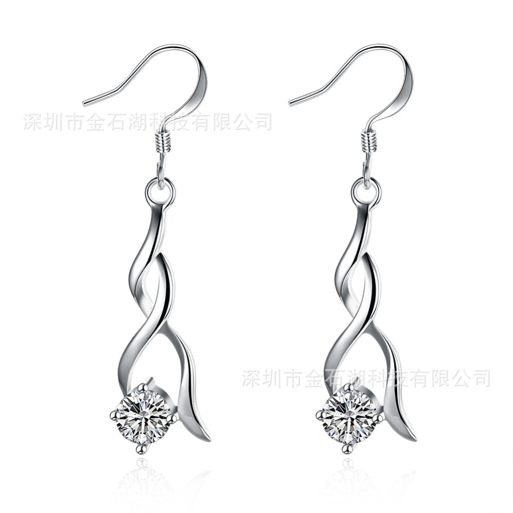 Korean Version of Exquisite Hot-Selling Electroplated Silver Wholesale European and American Popular Jewelry Twisted Zirconium Diamond Earrings for Women and Couples