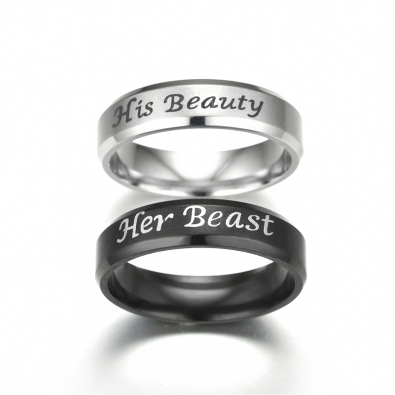 Wholesale Letters Her Beast His Beauty Couple Titanium Steel Ring Nihaojewelry display picture 2
