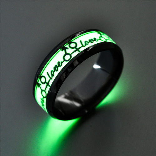 New European and American style luminous LOVE eternal love titanium steel ring personalized fluorescent hand decoration source factory 