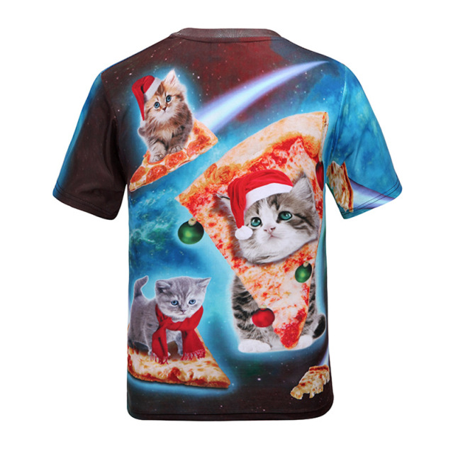 Summer New Fashion Brand Star Pizza Cat 3D Printed T-shirt  