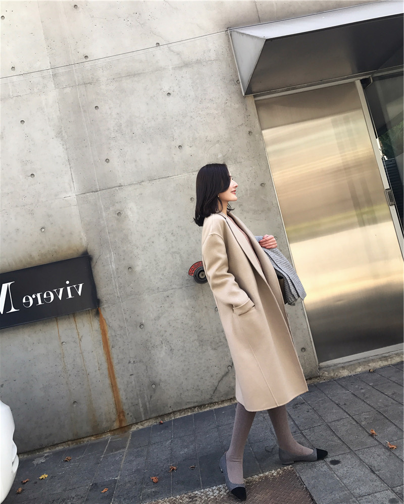 18 mùa thu và mùa đông phiên bản mới của Hàn Quốc của hồ sơ màu sắc nặng của bột yến mạch trà lỏng làm thủ công áo khoác hai mặt mẫu áo dạ đẹp 2021