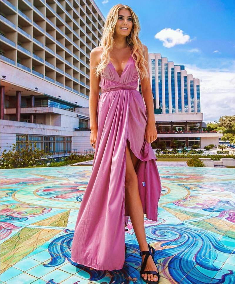 Slim Fit Type Solid Color Pattern Wholesale Women's Elegant Solid Color Banquet Party Strap Sleeveless Party Dress