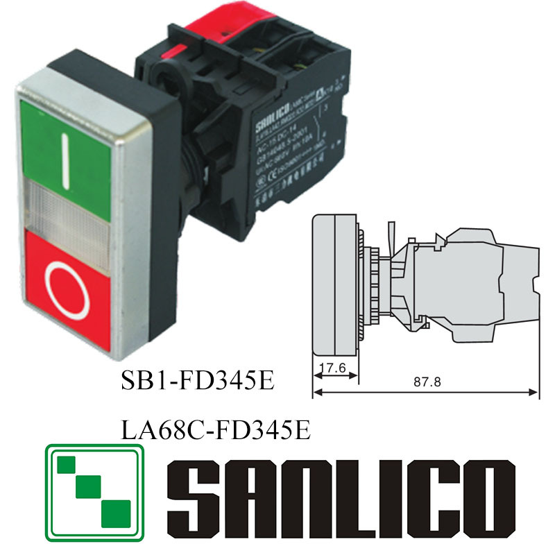带灯双键位二联复位按钮启动停止LA68CSB1M22-FD345E按钮开关黄灯