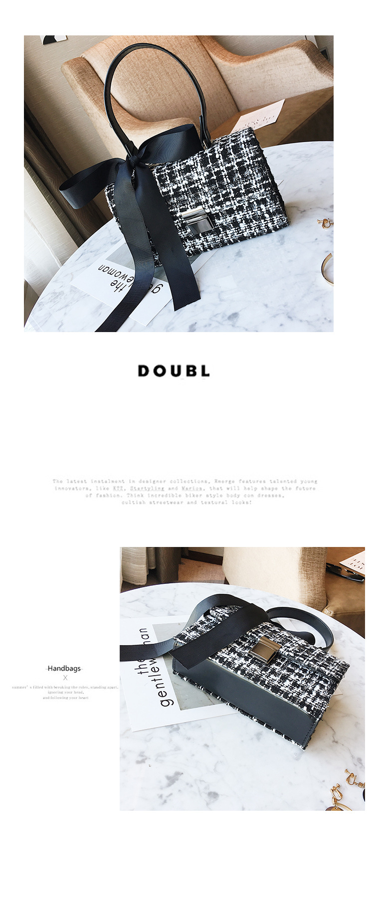 251g Weight Polyester Lining Material Lock clasp Closure Type Single Shoulder Strap Strap Type Shoulder Bag Bags Type Daily Occasion woolen Material Lattice Pattern All Seasons Season Women's Gender Streetwear Style Square Shape Small Size Small Bag For Women New Bags Fashionable Woolen Contrast Color Scarf Handbag Korean Versatile One-Shoulder Crossbody Women's Bag 18