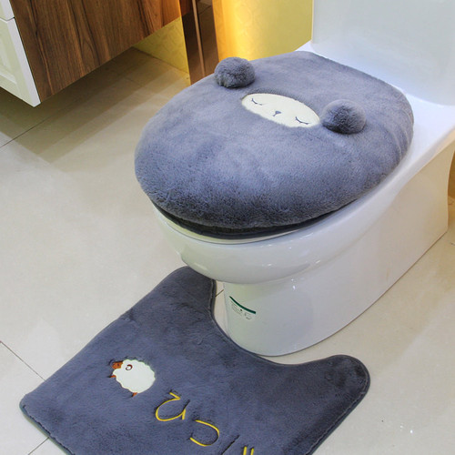 Wholesale winter cartoon cute squinting sheep thickened toilet mat toilet seat floor mat three-piece set